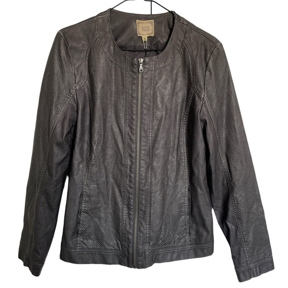 NWT Black Swan Faux Leather Jacket Perforated Detail Zip‎ Up Gray Size M - Picture 1 of 11
